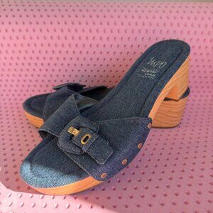 Impo Women’s Blue Denim Slide Sandals Memory Foam Size 8